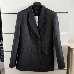 NWT Zara Dark Gray Double-Breasted Blazer